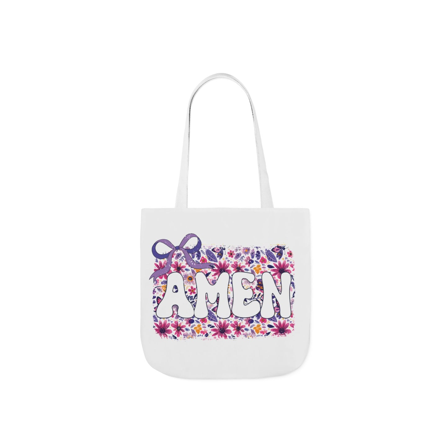 Floral "Amen" Canvas Tote Bag with 5-Color Straps