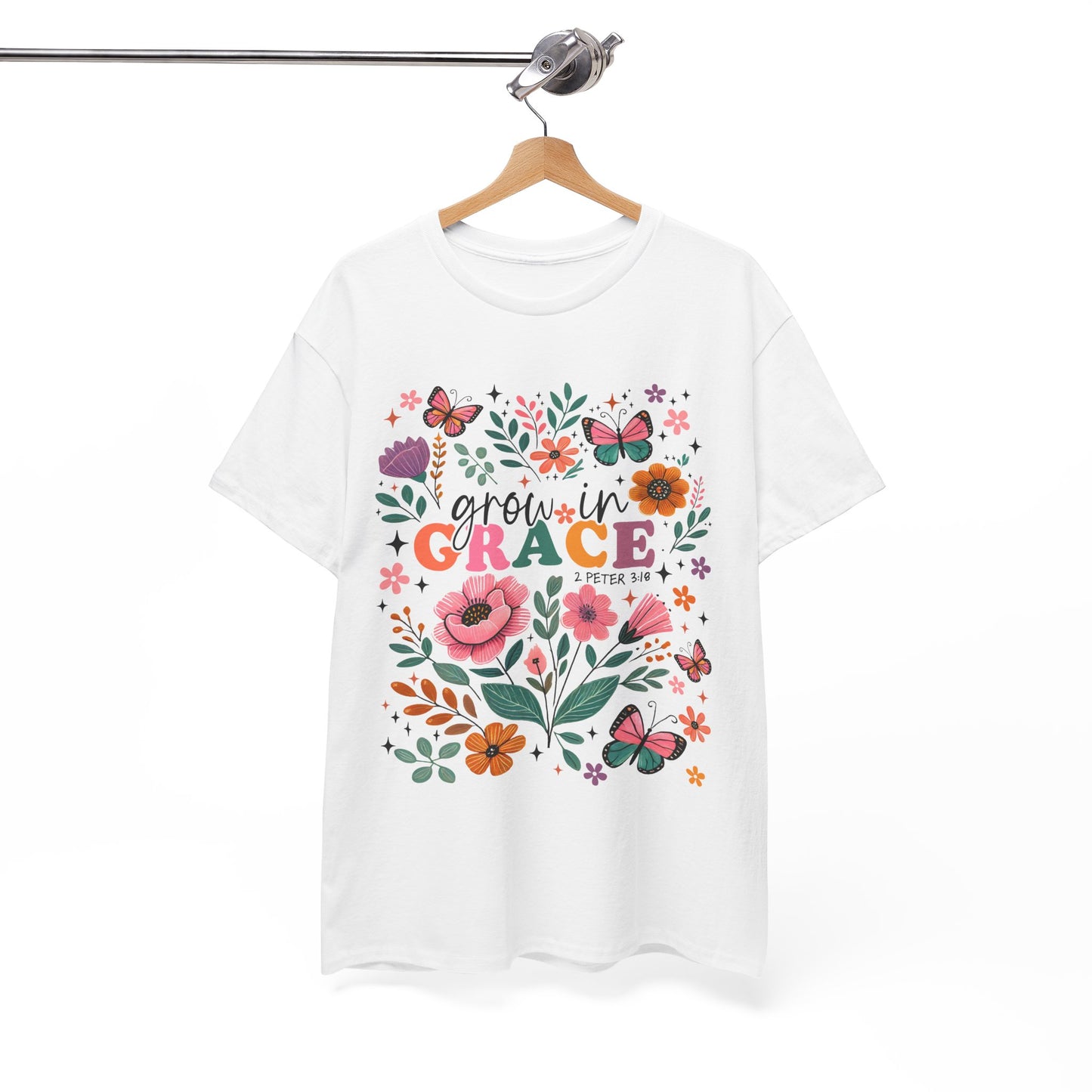 Grow in Grace Heavy Cotton Tee - Floral Design