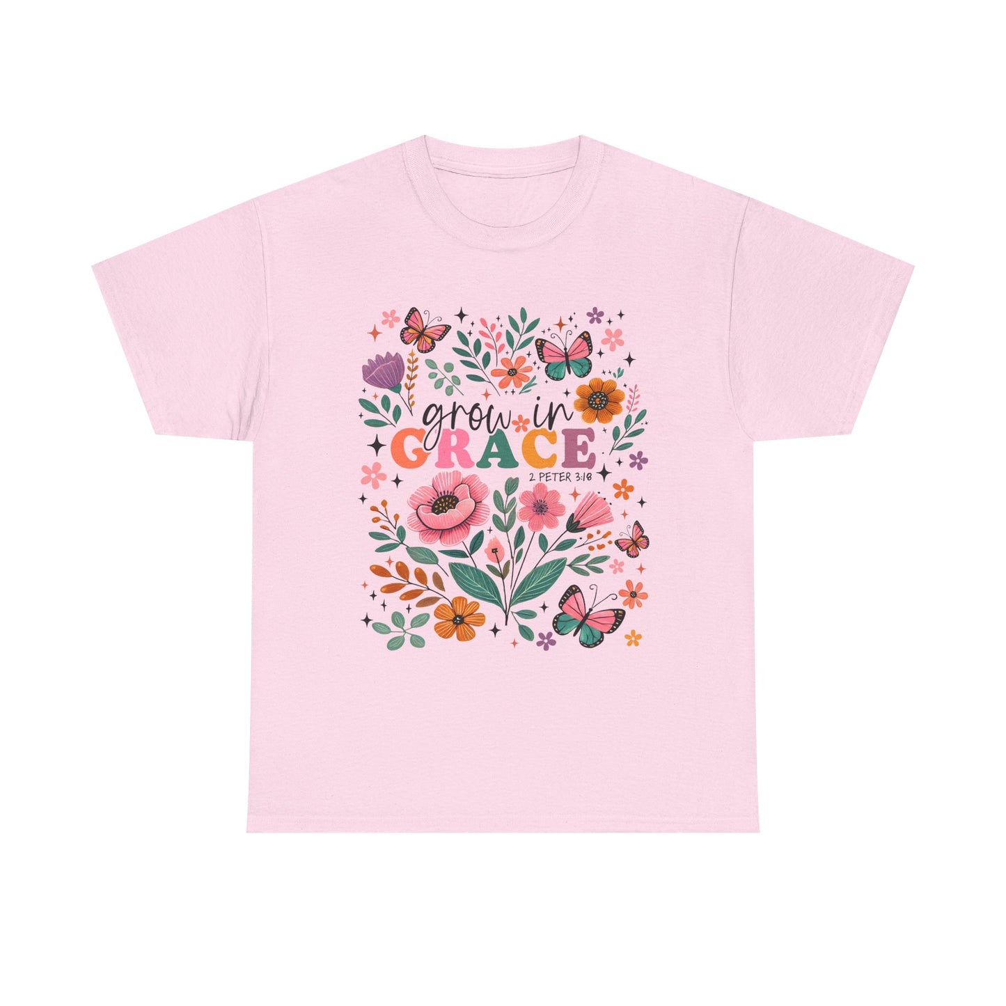Grow in Grace Heavy Cotton Tee - Floral Design