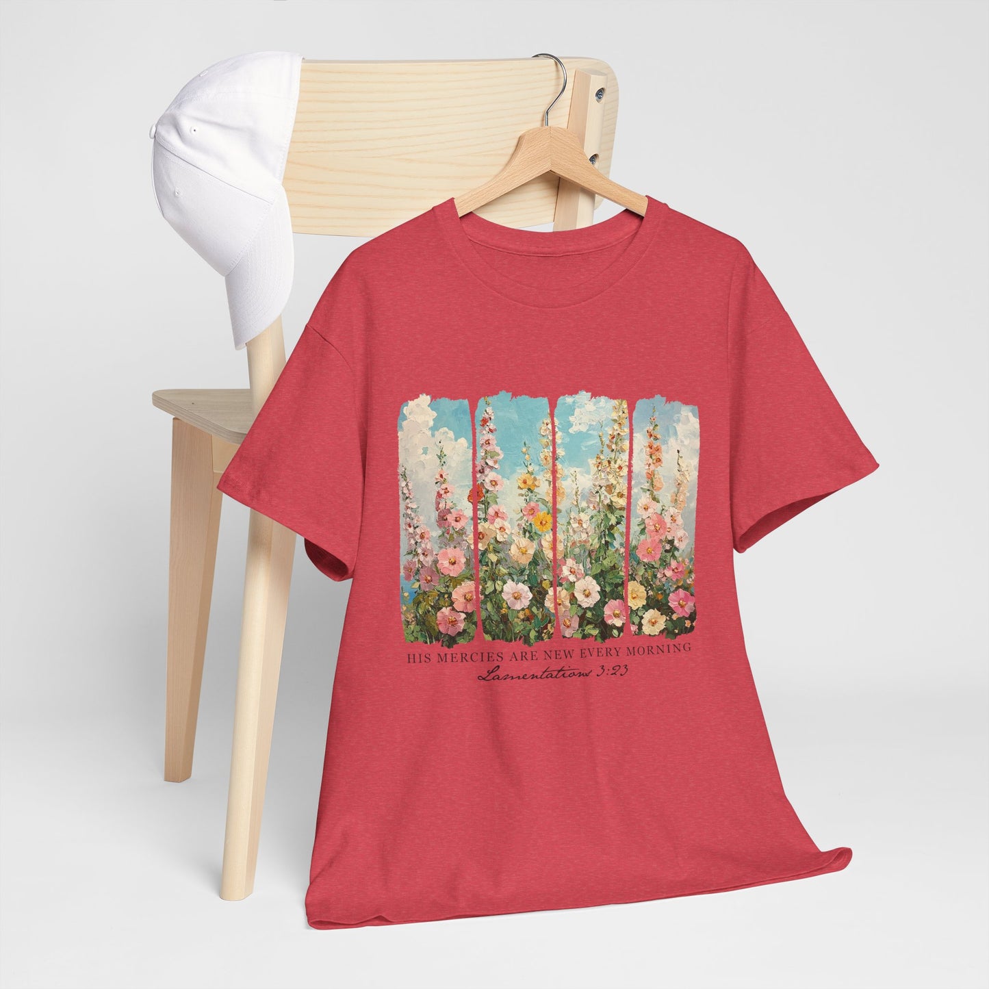 Inspirational Floral Unisex Heavy Cotton Tee - "His Mercies Are New Every Morning"