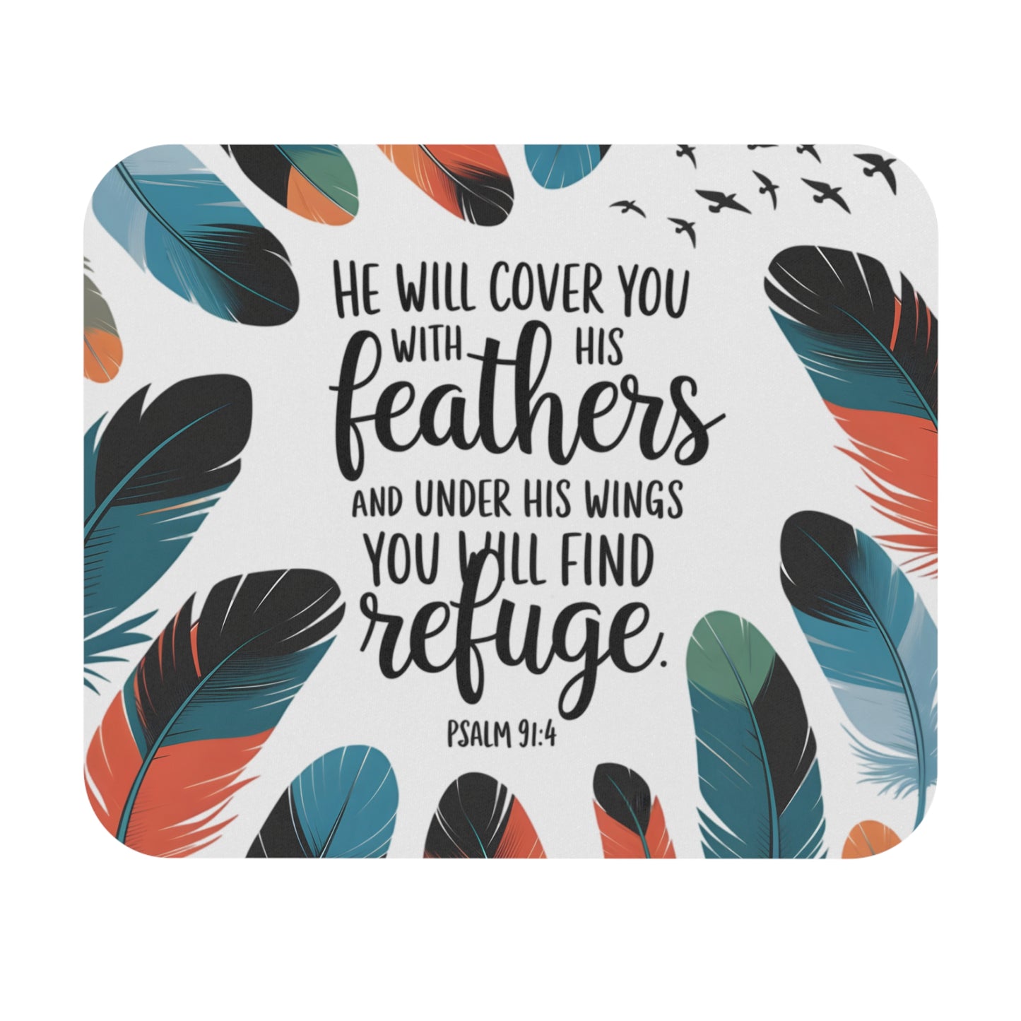 Inspirational Feather Mouse Pad - Psalm 91:4 Design