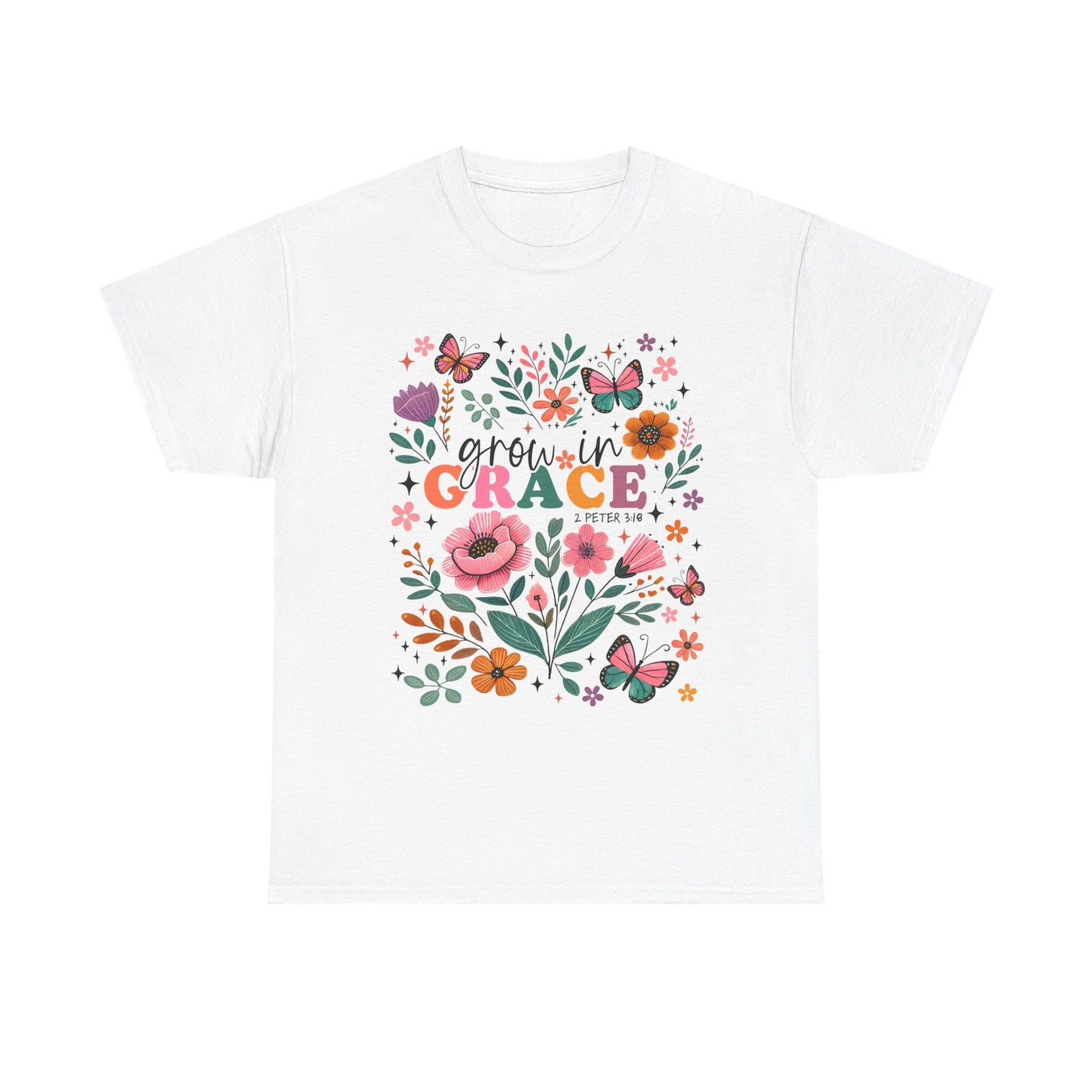 Grow in Grace Heavy Cotton Tee - Floral Design