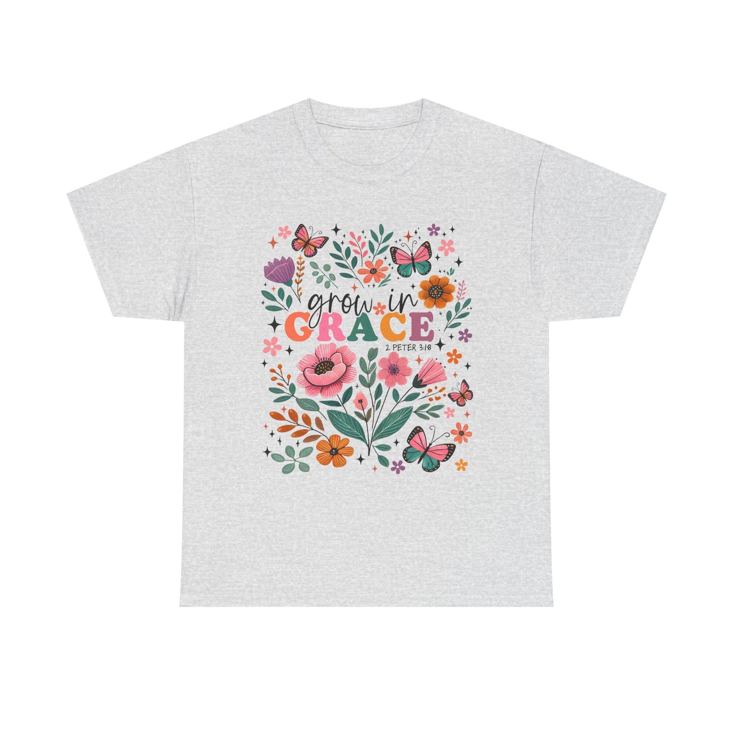 Grow in Grace Heavy Cotton Tee - Floral Design