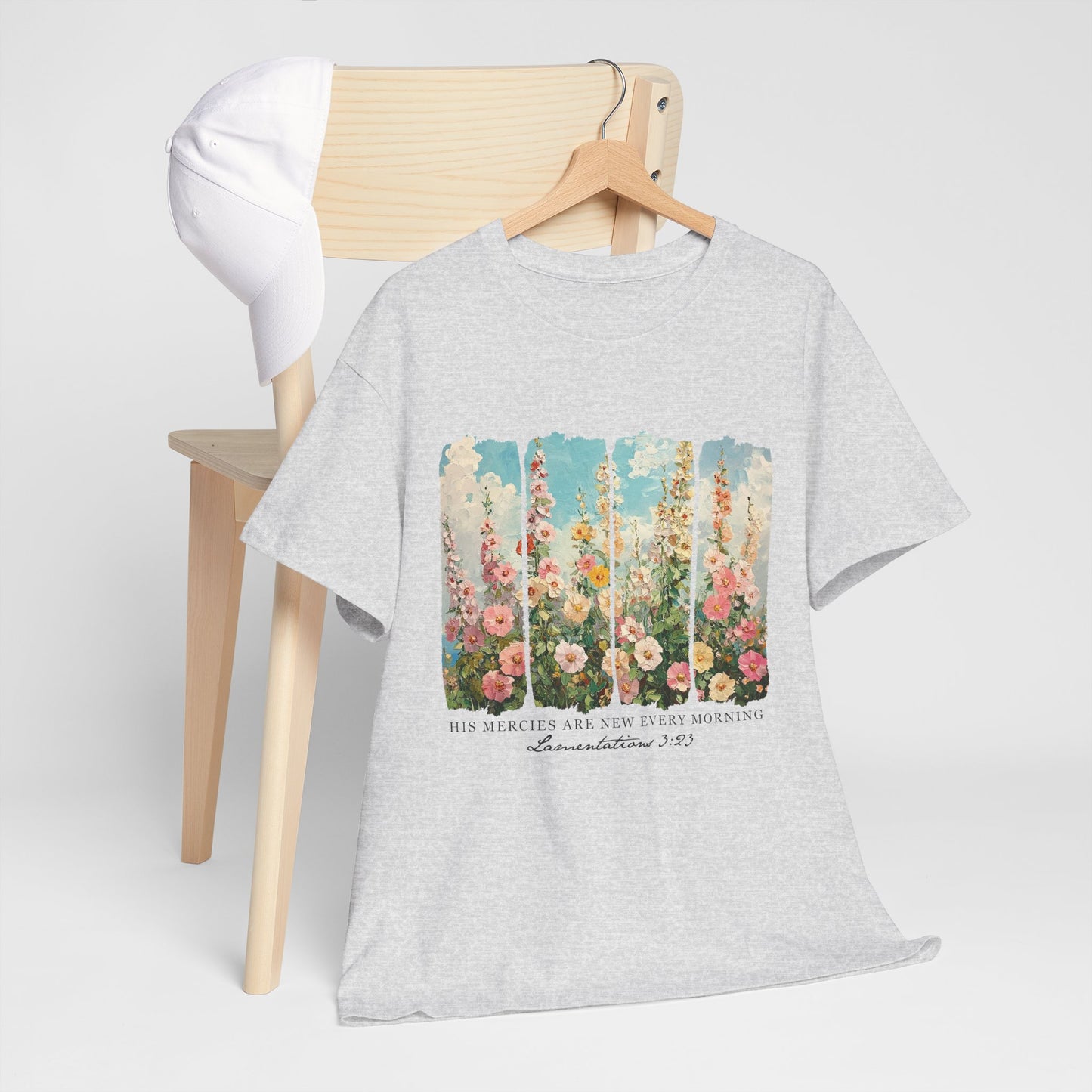 Inspirational Floral Unisex Heavy Cotton Tee - "His Mercies Are New Every Morning"