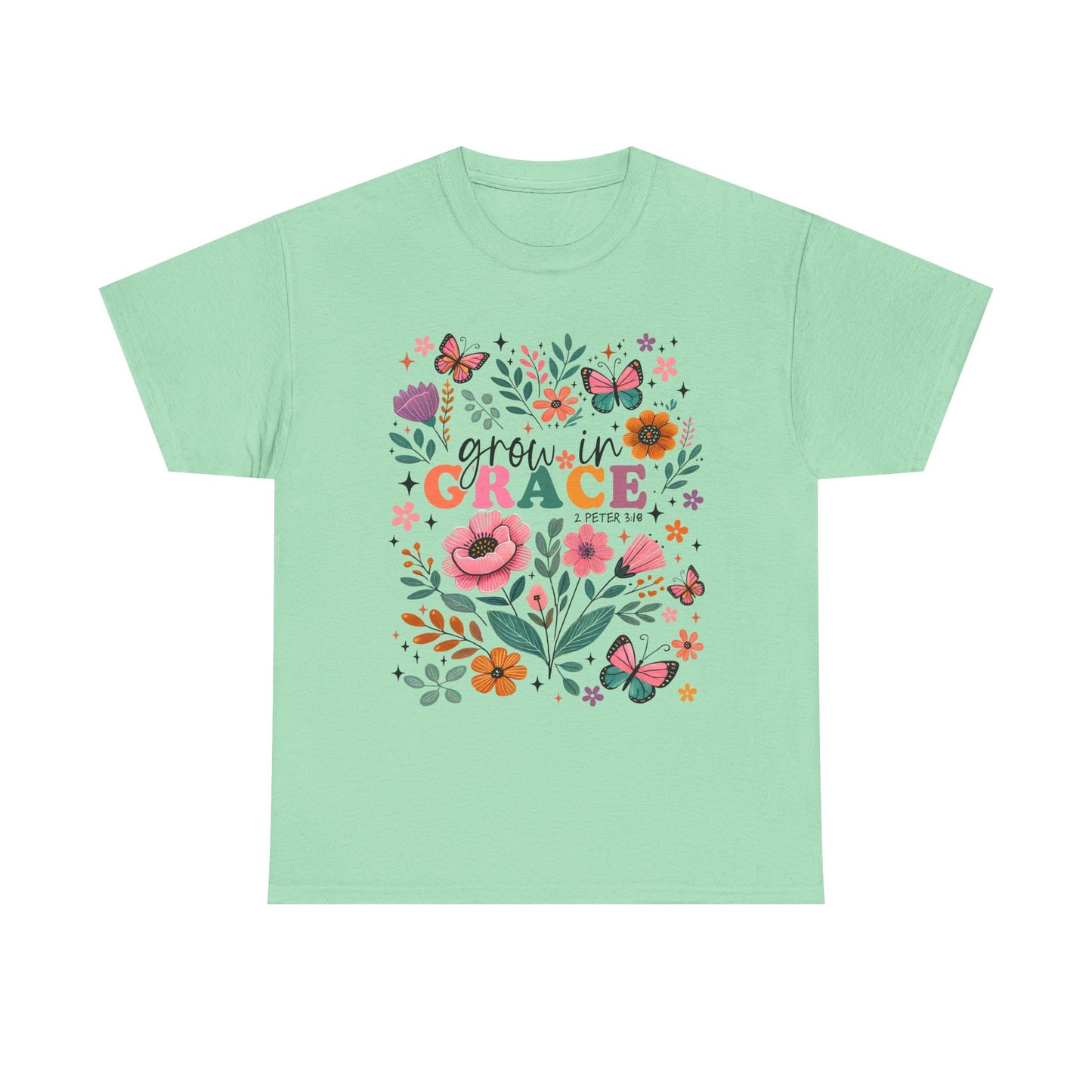 Grow in Grace Heavy Cotton Tee - Floral Design
