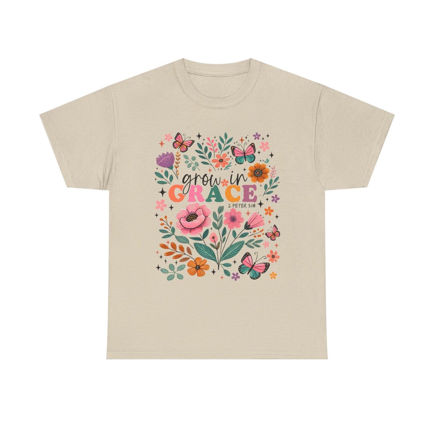 Grow in Grace Heavy Cotton Tee - Floral Design