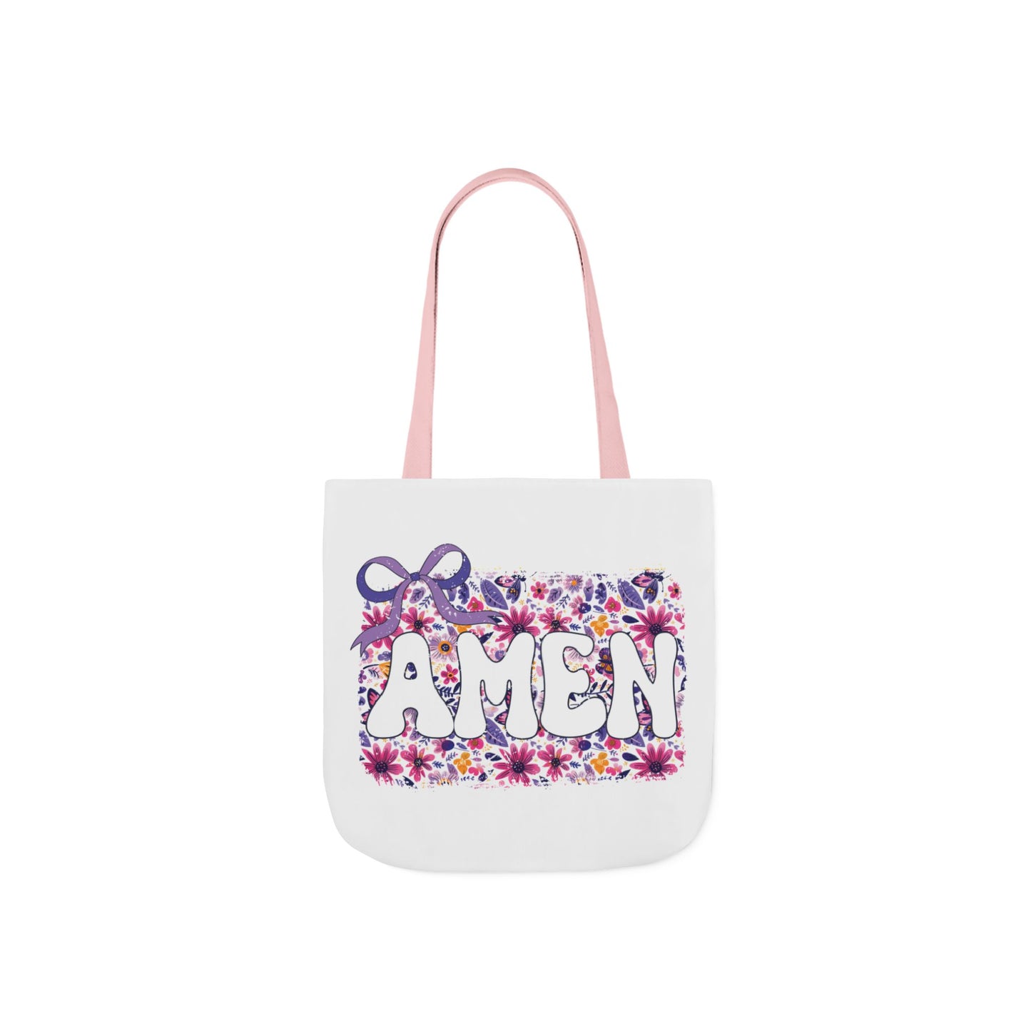 Floral "Amen" Canvas Tote Bag with 5-Color Straps