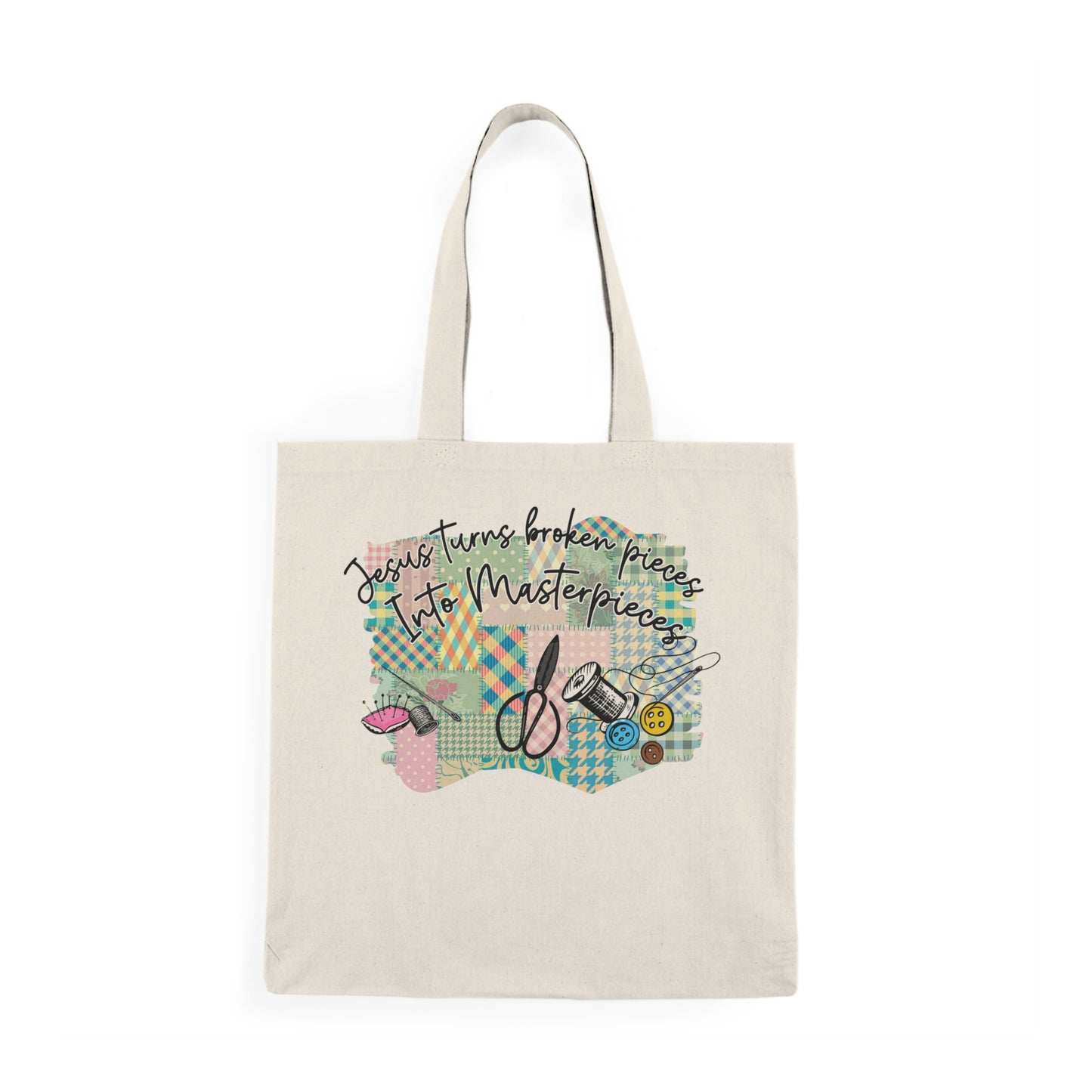 Inspirational Tote Bag - 'Jesus Turns Broken Pieces Into Masterpieces'
