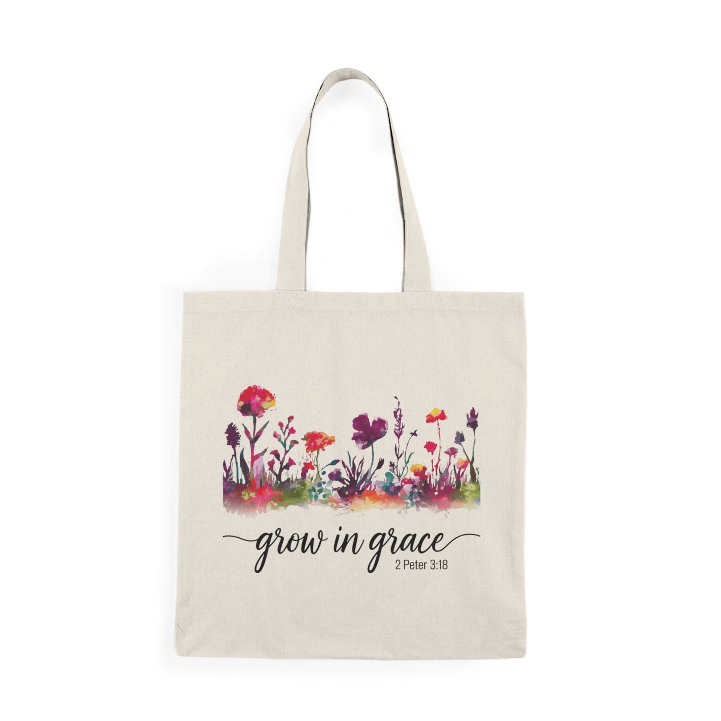 Inspirational Natural Tote Bag - "Grow in Grace" Floral Design