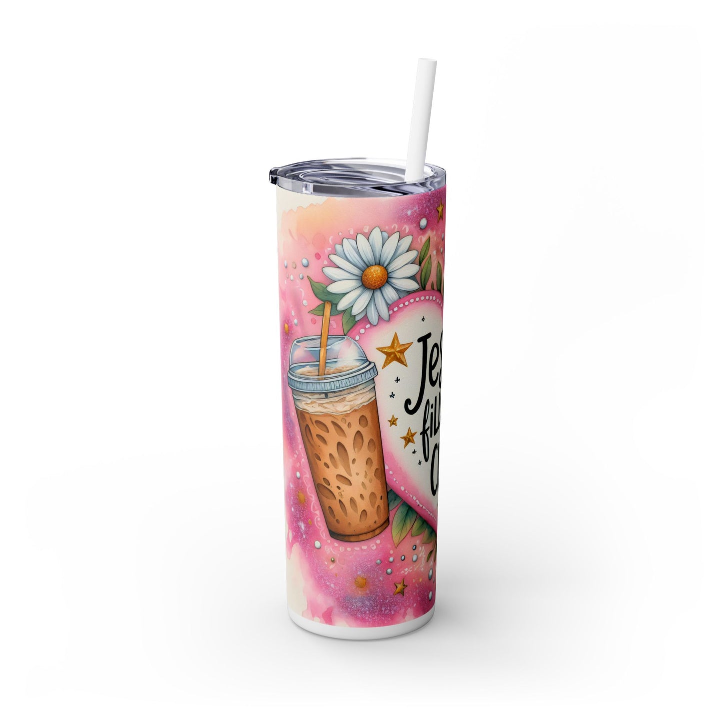 Jesus Fills My Cup Skinny Tumbler with Straw - 20oz Inspirational Drinkware