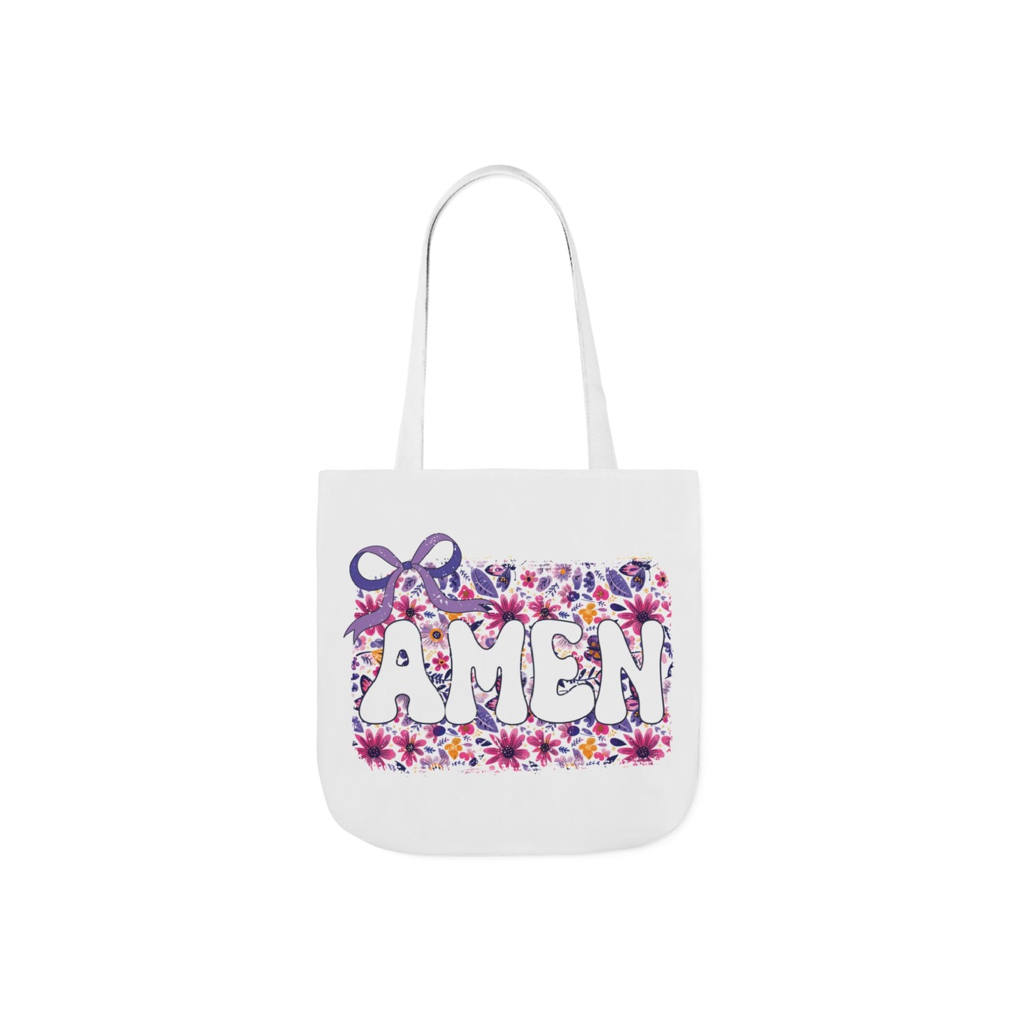 Floral "Amen" Canvas Tote Bag with 5-Color Straps