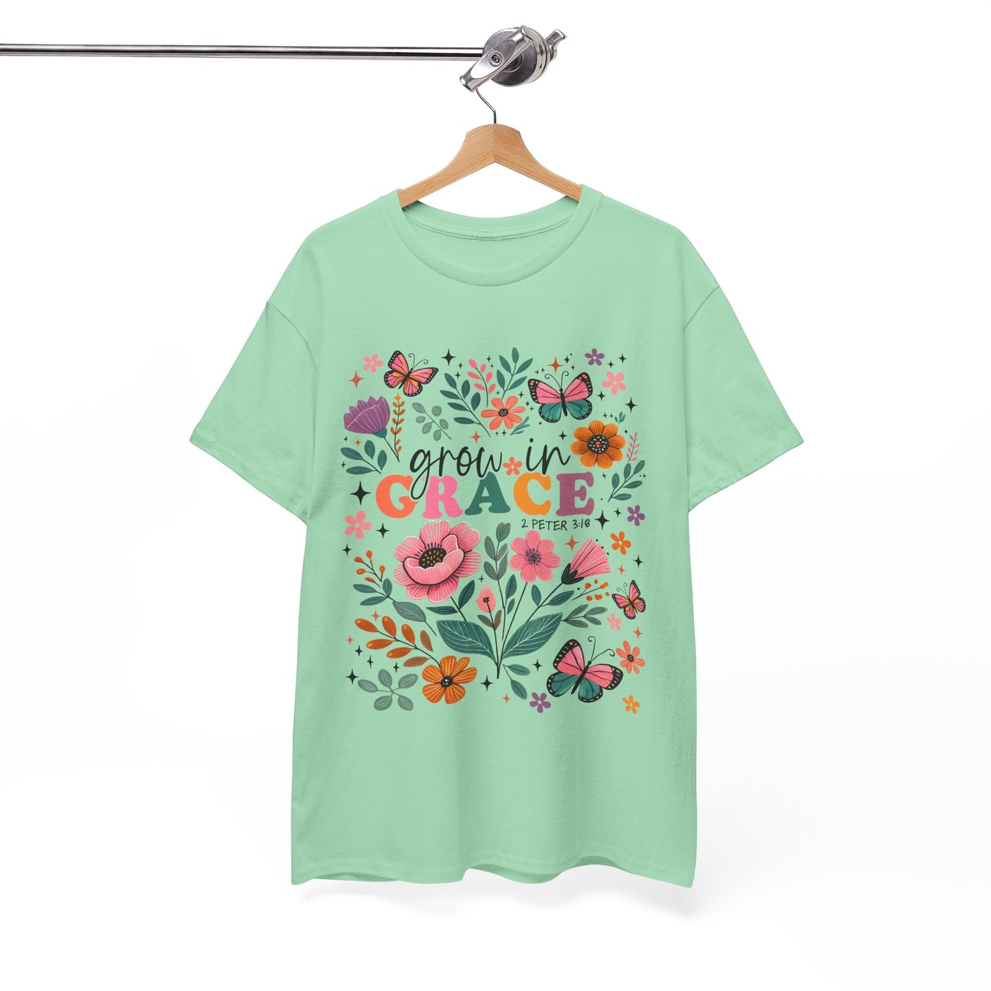 Grow in Grace Heavy Cotton Tee - Floral Design
