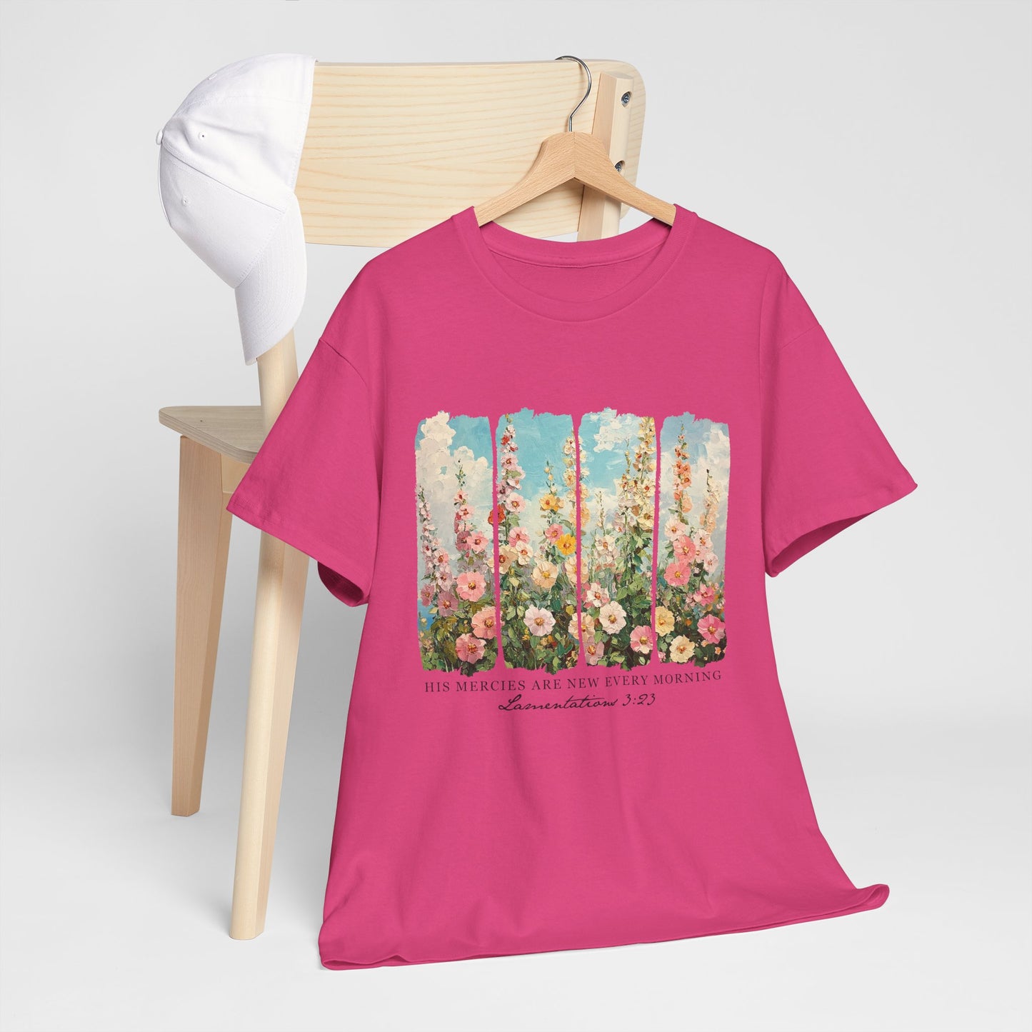 Inspirational Floral Unisex Heavy Cotton Tee - "His Mercies Are New Every Morning"