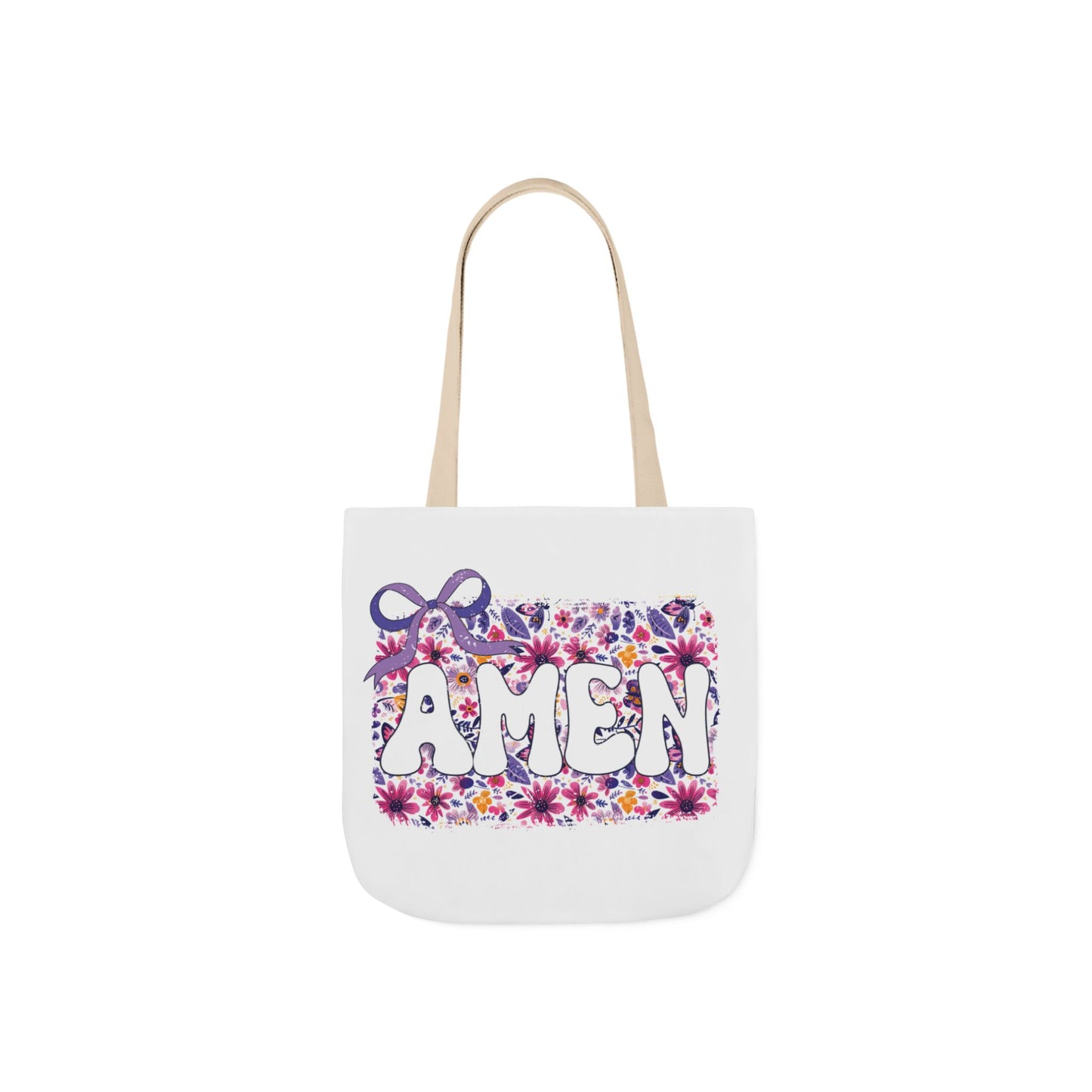 Floral "Amen" Canvas Tote Bag with 5-Color Straps