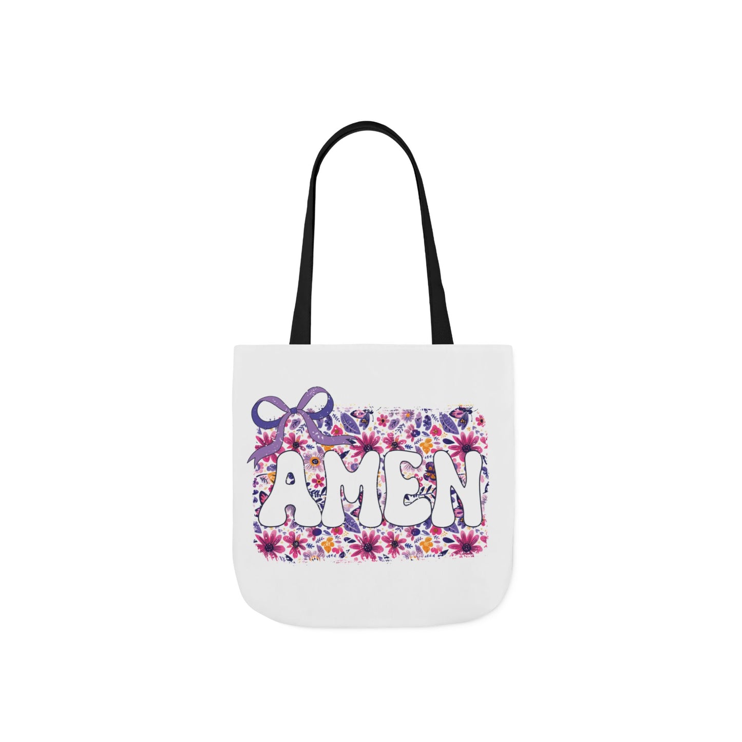 Floral "Amen" Canvas Tote Bag with 5-Color Straps