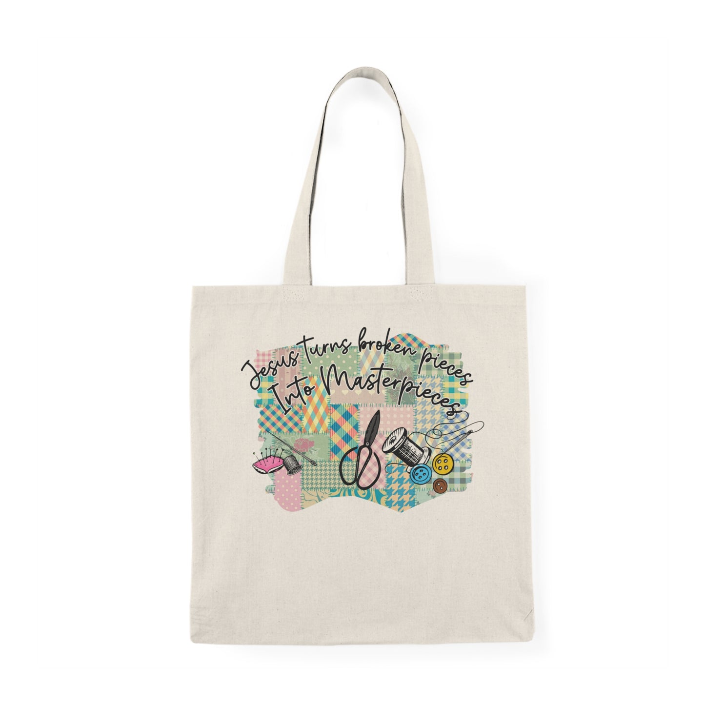 Inspirational Tote Bag - 'Jesus Turns Broken Pieces Into Masterpieces'