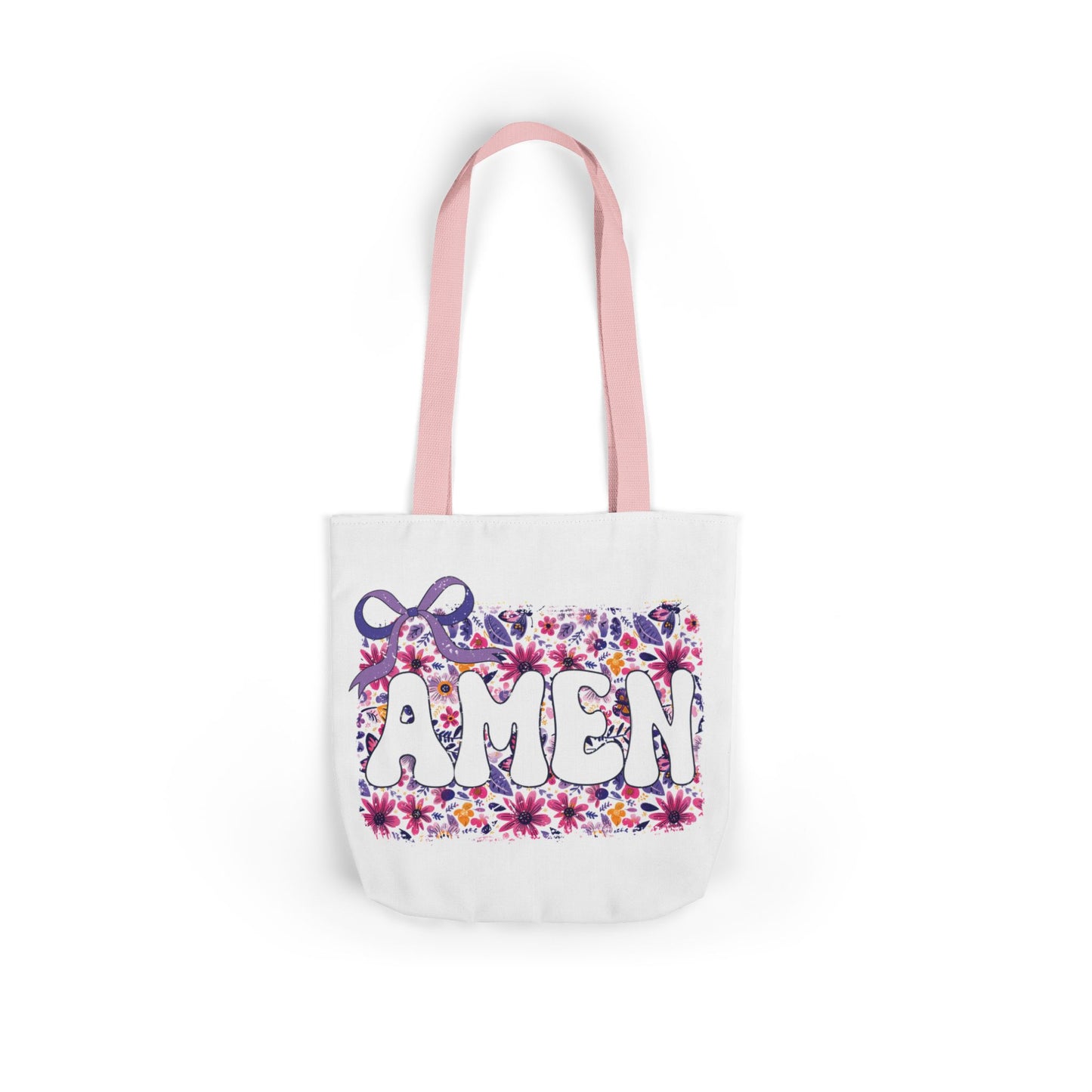 Floral "Amen" Canvas Tote Bag with 5-Color Straps