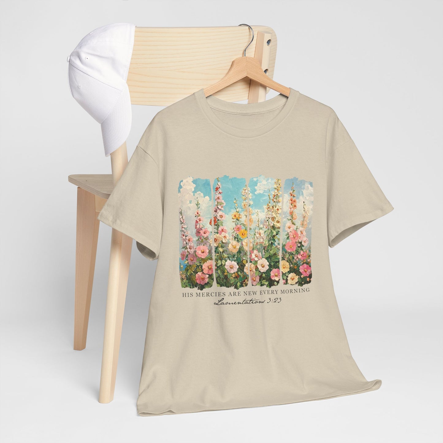 Inspirational Floral Unisex Heavy Cotton Tee - "His Mercies Are New Every Morning"