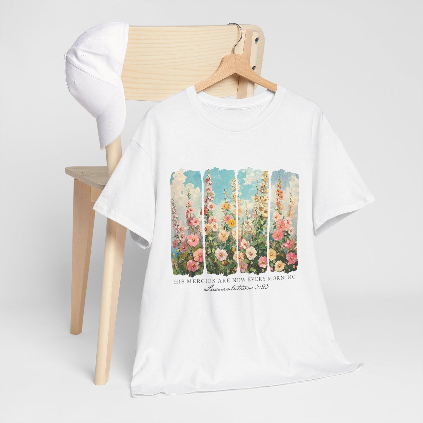 Inspirational Floral Unisex Heavy Cotton Tee - "His Mercies Are New Every Morning"