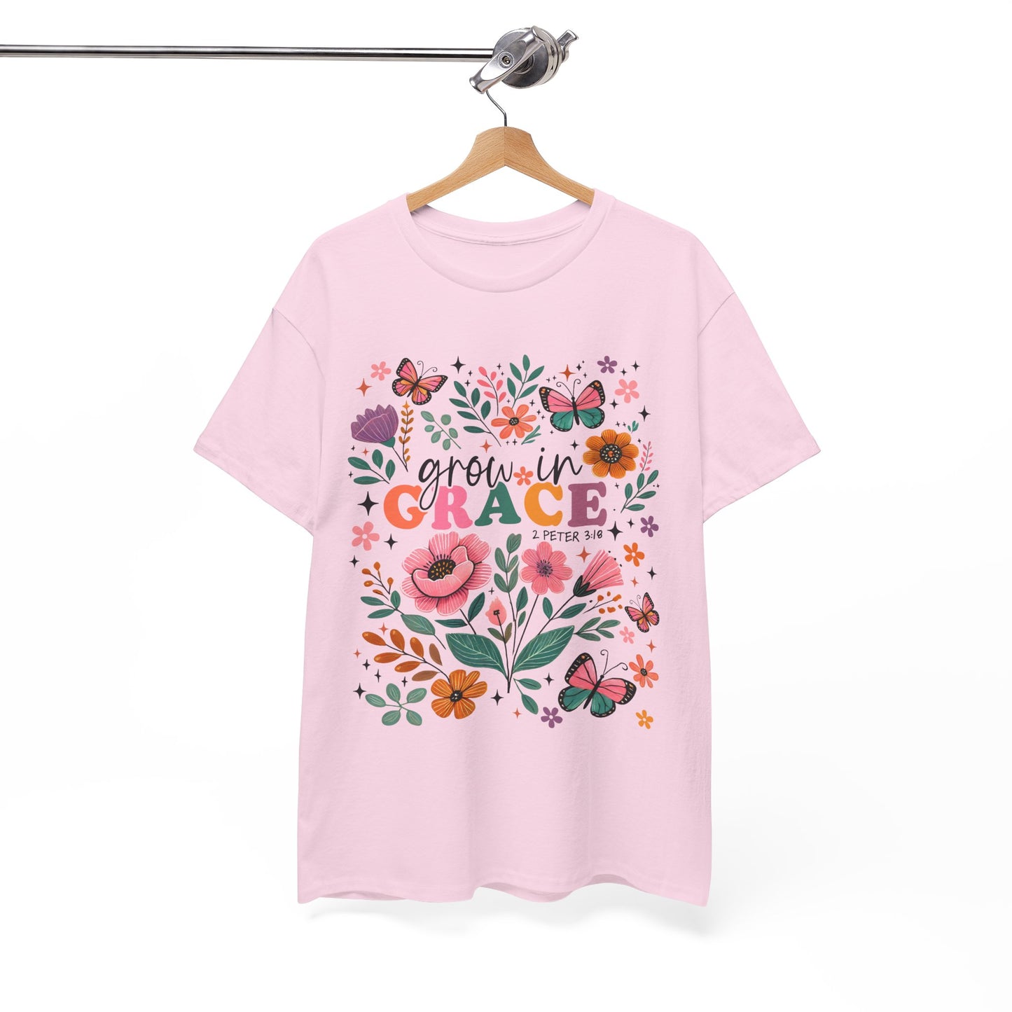Grow in Grace Heavy Cotton Tee - Floral Design