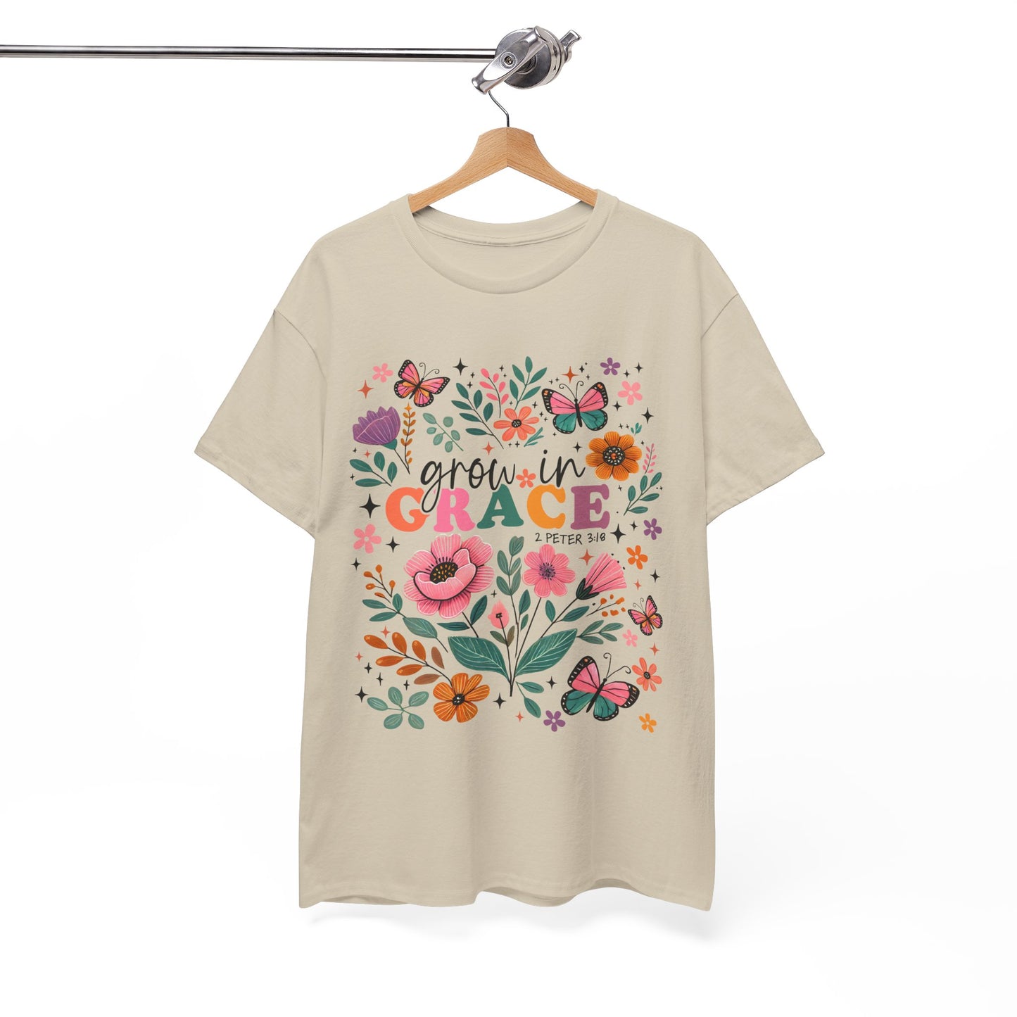 Grow in Grace Heavy Cotton Tee - Floral Design