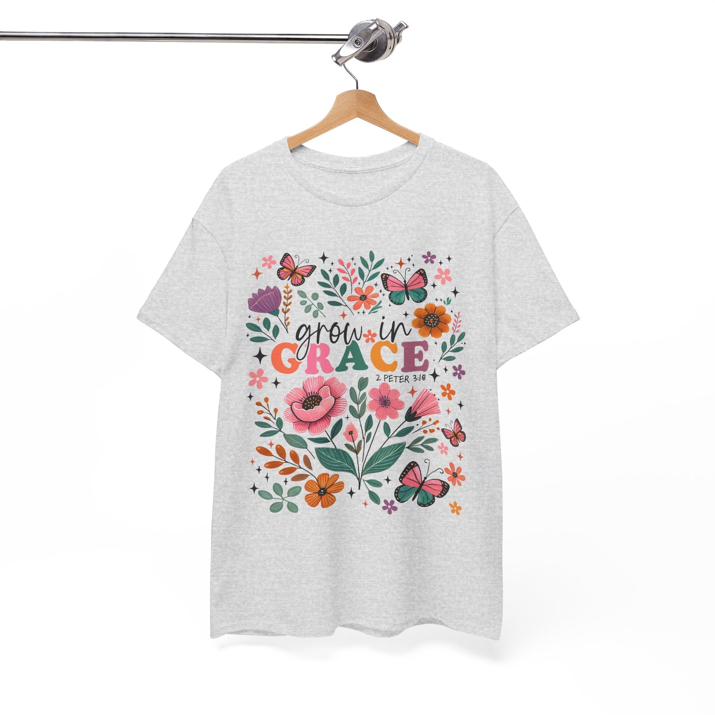 Grow in Grace Heavy Cotton Tee - Floral Design