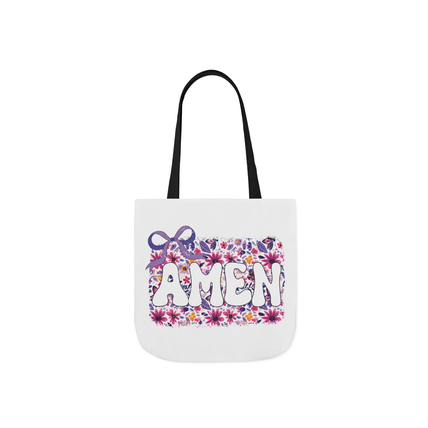 Floral "Amen" Canvas Tote Bag with 5-Color Straps