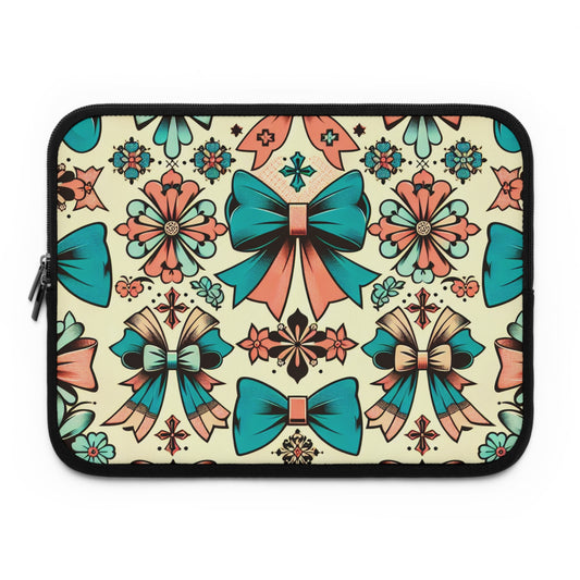Vintage Floral Laptop Sleeve - Stylish Protective Case with Bow Design