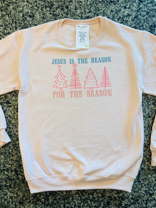 Jesus Is the Reason for the Season Sweatshirt | Pink Christmas Christian Crewneck