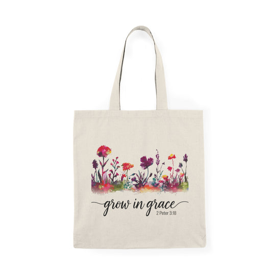 Inspirational Natural Tote Bag - "Grow in Grace" Floral Design