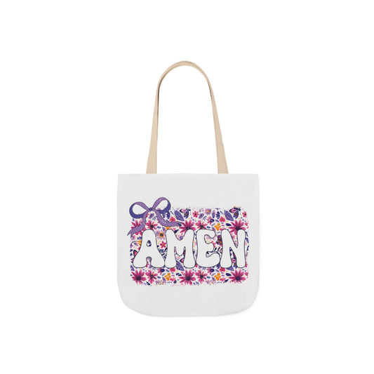 Floral "Amen" Canvas Tote Bag with 5-Color Straps