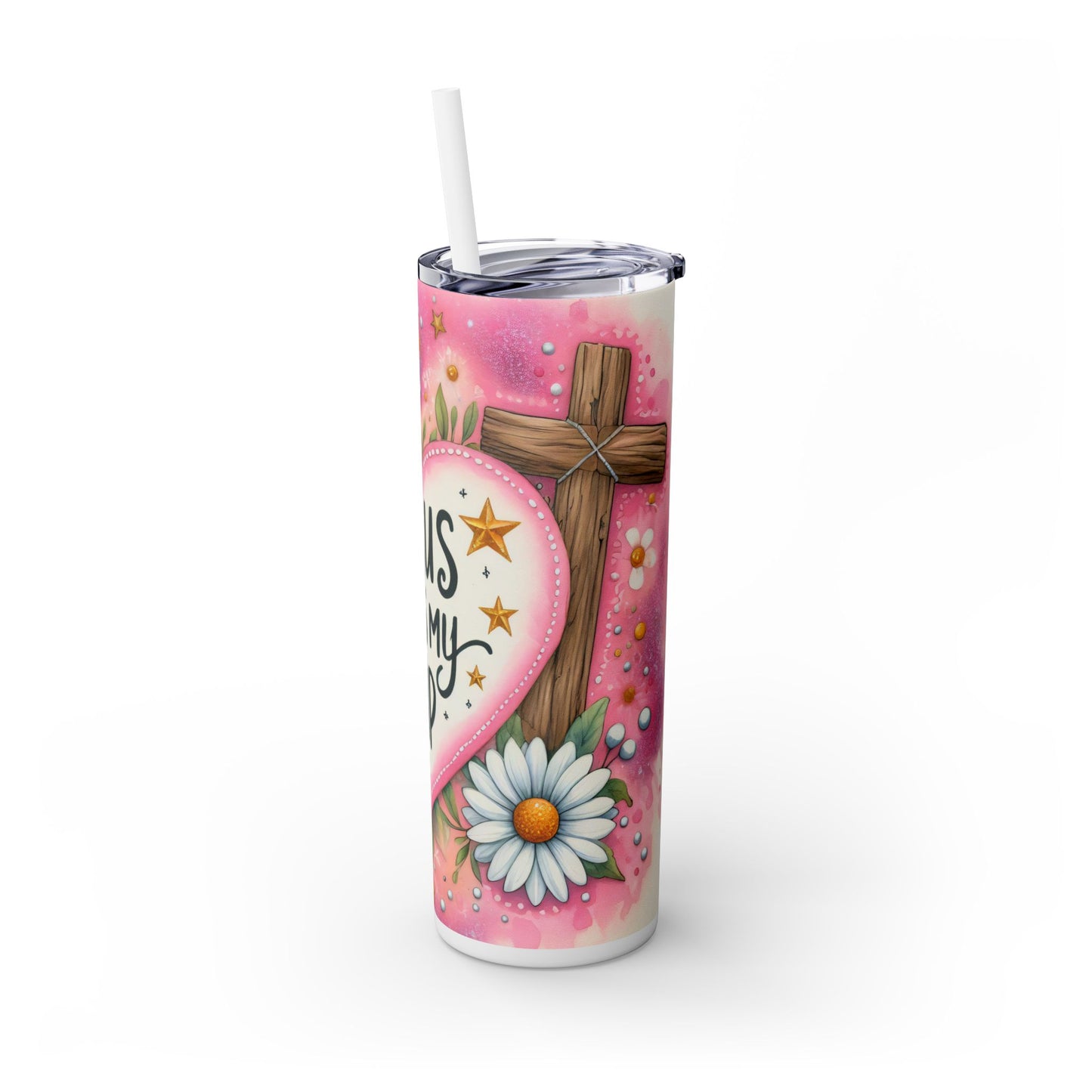 Jesus Fills My Cup Skinny Tumbler with Straw - 20oz Inspirational Drinkware