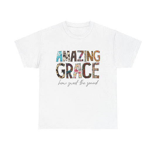 Amazing Grace Unisex Heavy Cotton Tee, Inspirational T-Shirt for Music Lovers, Spiritual Gift, Church Apparel, Faith-Based Fashion