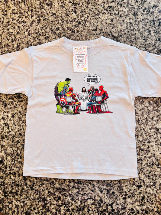 YOUTH Jesus Superheroes T-Shirt | This is how I saved the World
